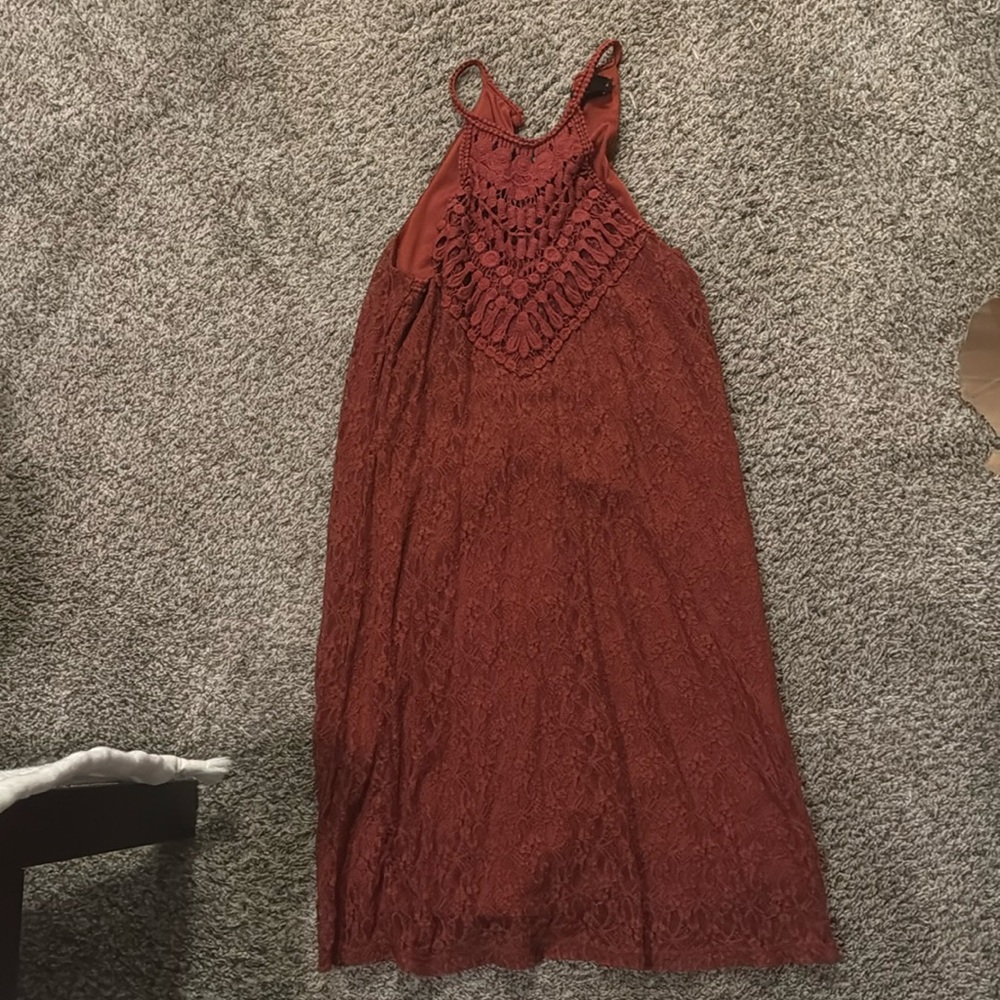 BeBop lace halter dress. Burnt orange